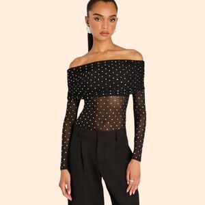 Retrofete Oriana Embellished Mesh Top